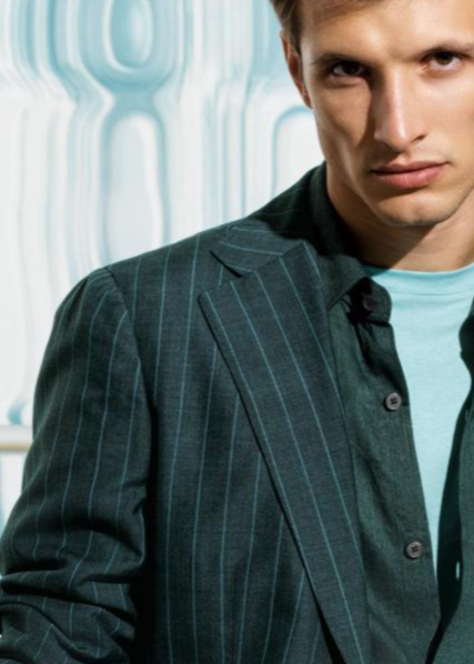 Green striped slim fit suit