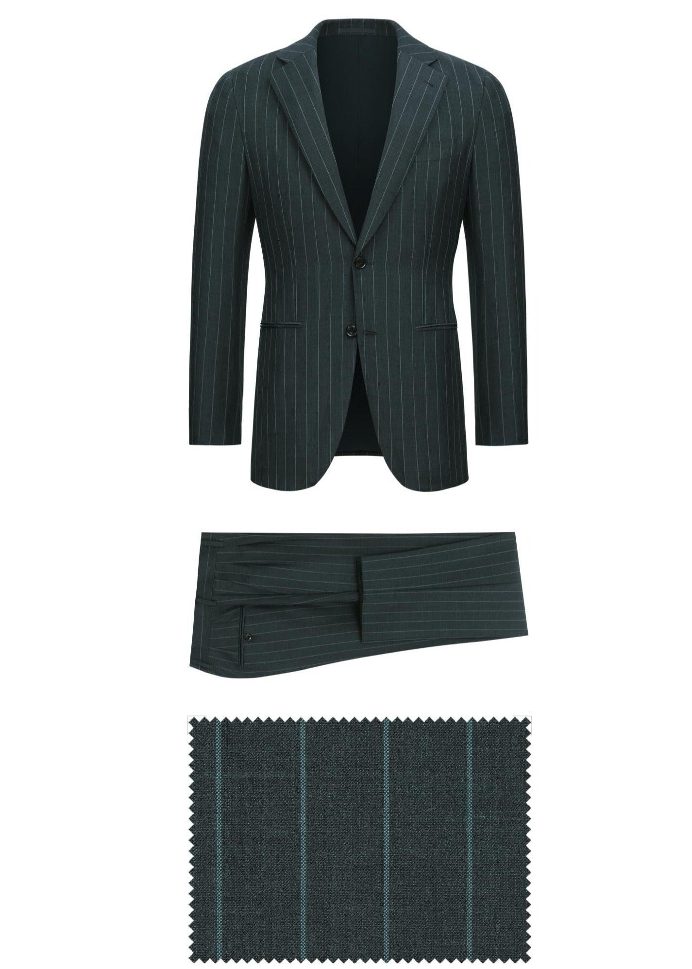 Green striped slim fit suit